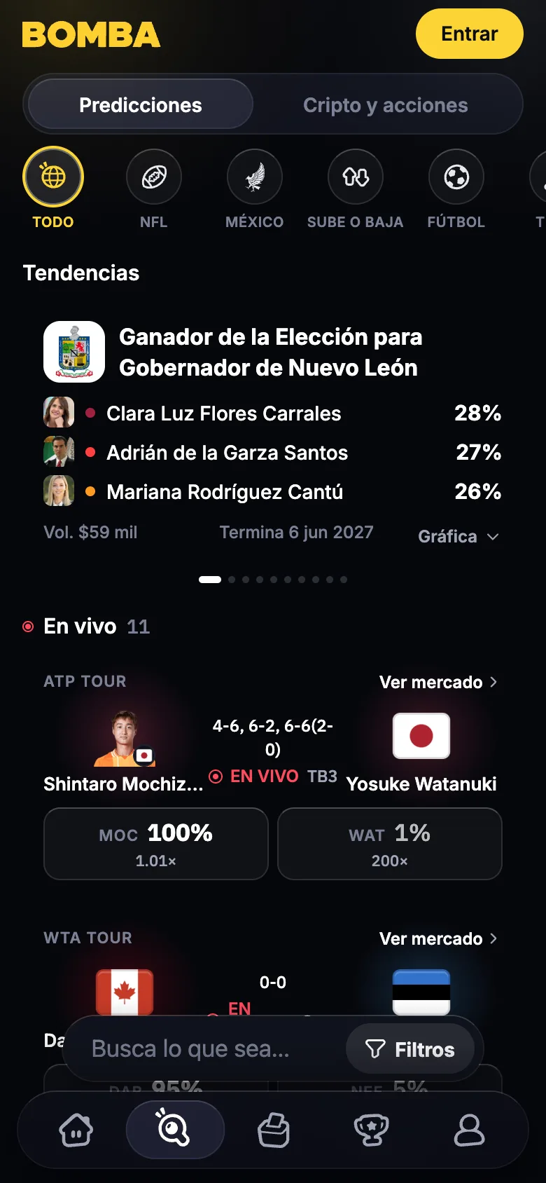 App de Bomba: la elección de gobernador de Nuevo León en probabilidades en vivo